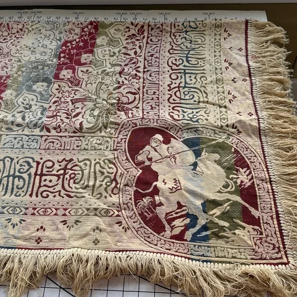 Vintage Woven Tapestry Throw / Wall Hanging – Warrior on Camel & Palm Trees– MCM